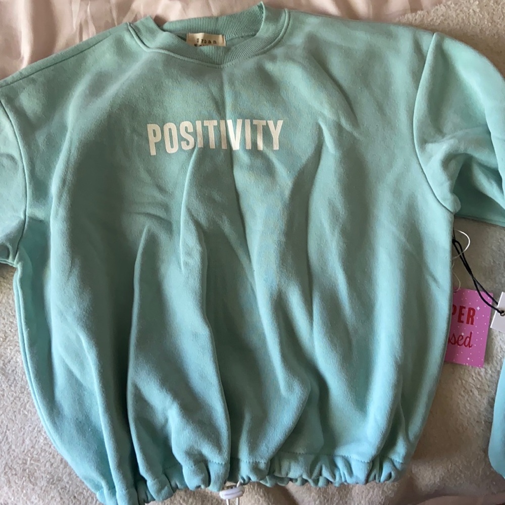 Turquoise cropped hoodie “positive”